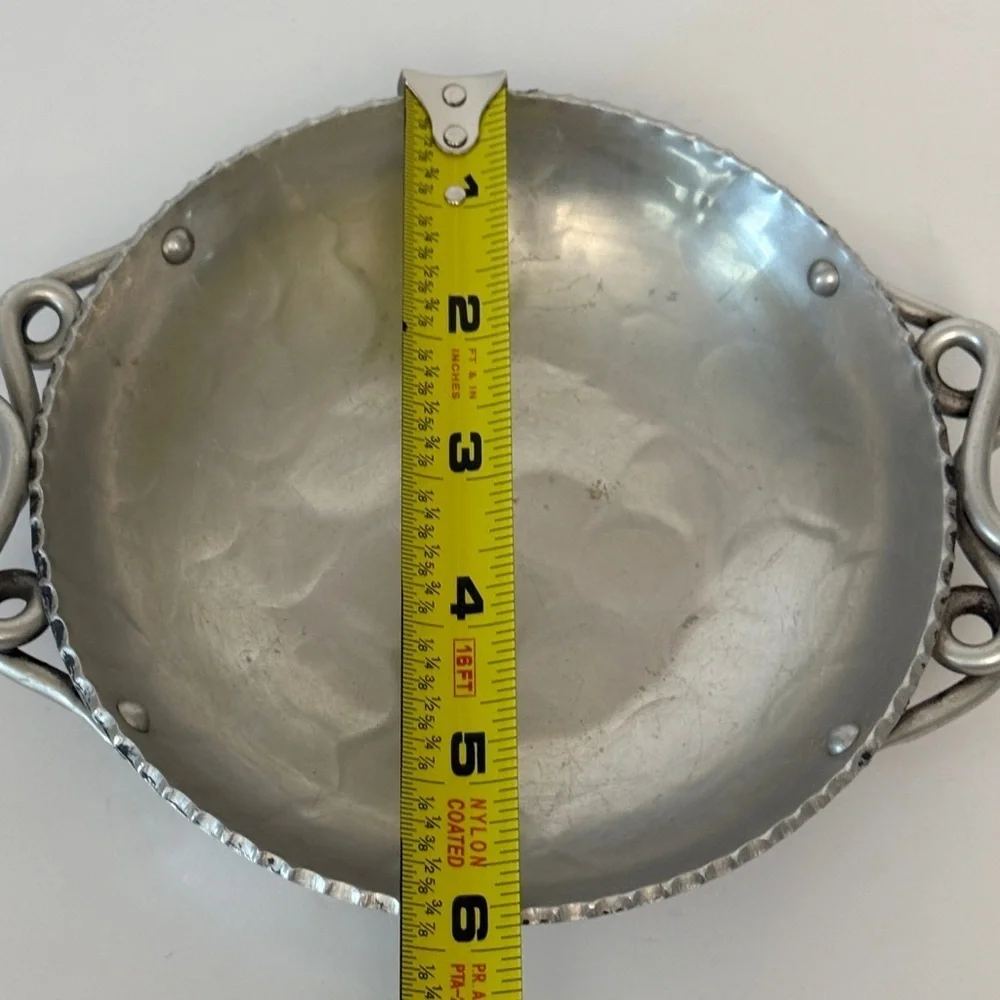 Vintage Buenilum Hammered Aluminum Metal Bowl Scroll Handles